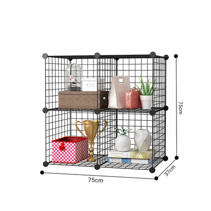 SOGA 2X Black Portable 4-Cube Storage Organiser Foldable DIY Modular Grid Space Saving Shelf LUZ-NetBox2004X2