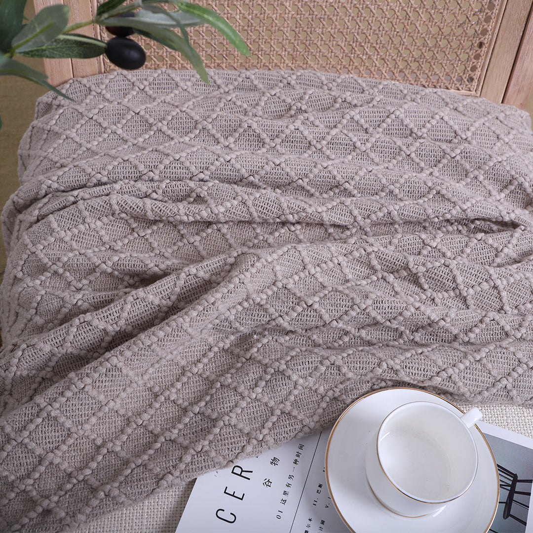 SOGA 2X Coffee Diamond Pattern Knitted Throw Blanket Warm Cozy Woven Cover Couch Bed Sofa Home Decor with Tassels LUZ-Blanket921X2