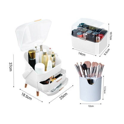 SOGA White Cosmetic Jewelry Storage Organiser Set Makeup Brush Lipstick Skincare Holder Jewelry Storage Box with Handle LUZ-BathC111