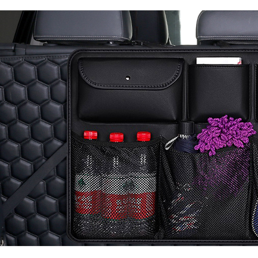 SOGA High Quality Leather Car Rear Back Seat Storage Bag Organizer Interior Accessories Black LUZ-CarStorge3SeatsBagBLK