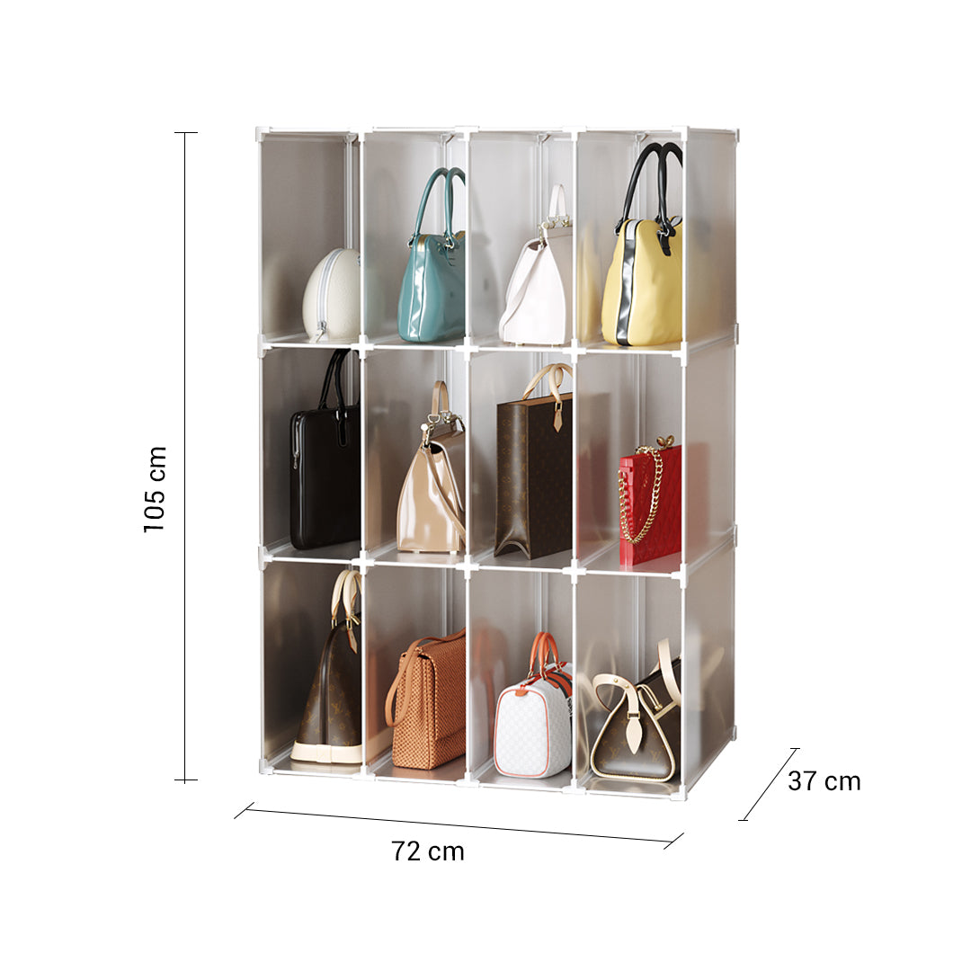 SOGA 2X 3 Tier Multifunctional PP Plastic Bag Box Portable Cubby DIY Storage Shelves Stackable Handbag Purse Organiser LUZ-BagBox059X2