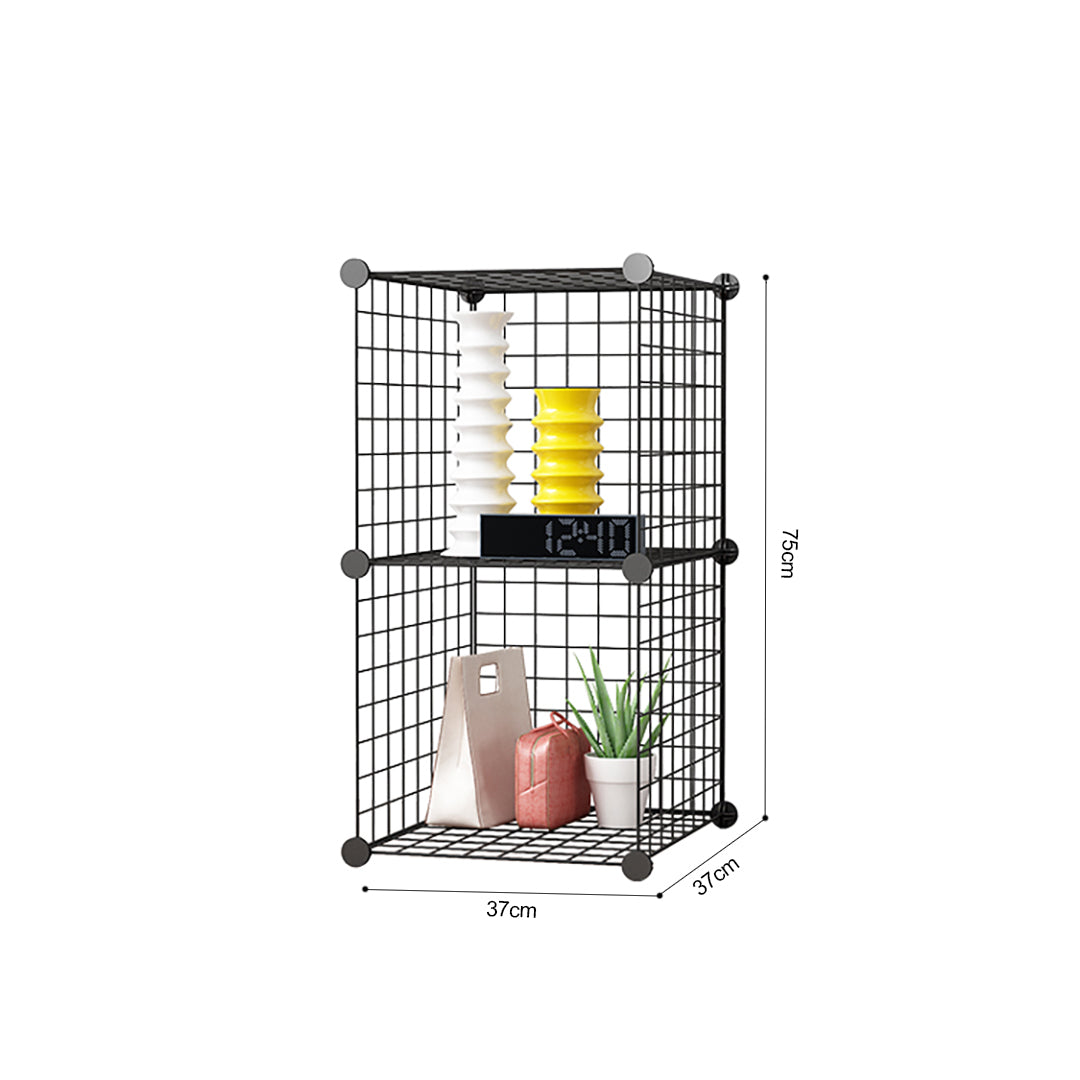 SOGA Black Portable 2 Tier Cube Storage Organiser Foldable DIY Modular Grid Space Saving Shelf LUZ-NetBox1002