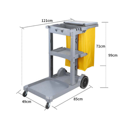 SOGA 3 Tier Multifunction Janitor Cleaning Waste Cart Trolley and Waterproof Bag with Lid LUZ-FoodCart033GGray