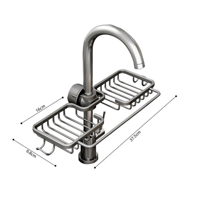 SOGA Dark Grey Kitchen Sink Organiser Faucet Soap Sponge Caddy Rack Drainer with Towel Bar Holder LUZ-TAN1030