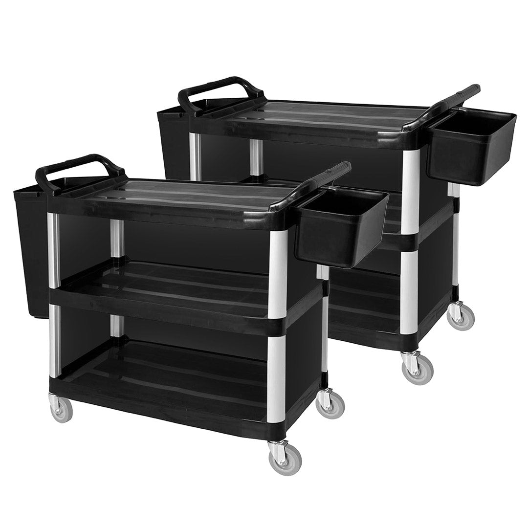 SOGA 2X 3 Tier Covered Food Trolley Food Waste Cart Storage Mechanic Kitchen with Bins LUZ-FoodCart1515WithBinsX2