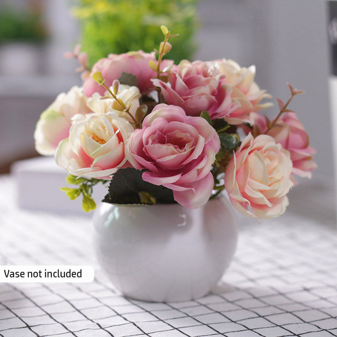 SOGA 3pcs Artificial Silk with 15 Heads Flower Fake Rose Bouquet Table Decor Pink LUZ-AFlowerPinkSet