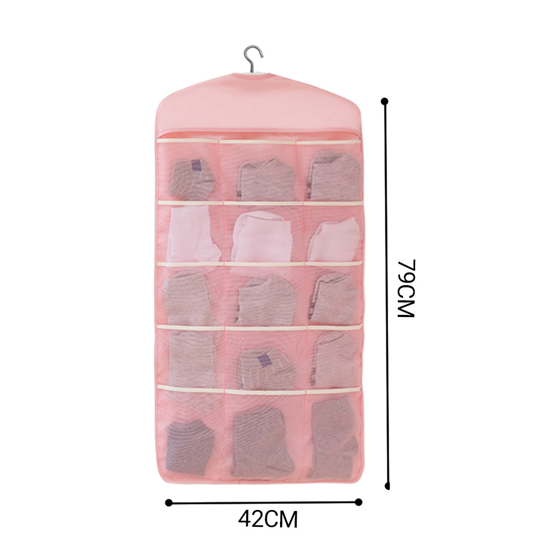 SOGA Pink Double Sided Hanging Storage Bag Underwear Bra Socks Mesh Pocket Hanger Home Organiser LUZ-SBox26PNK