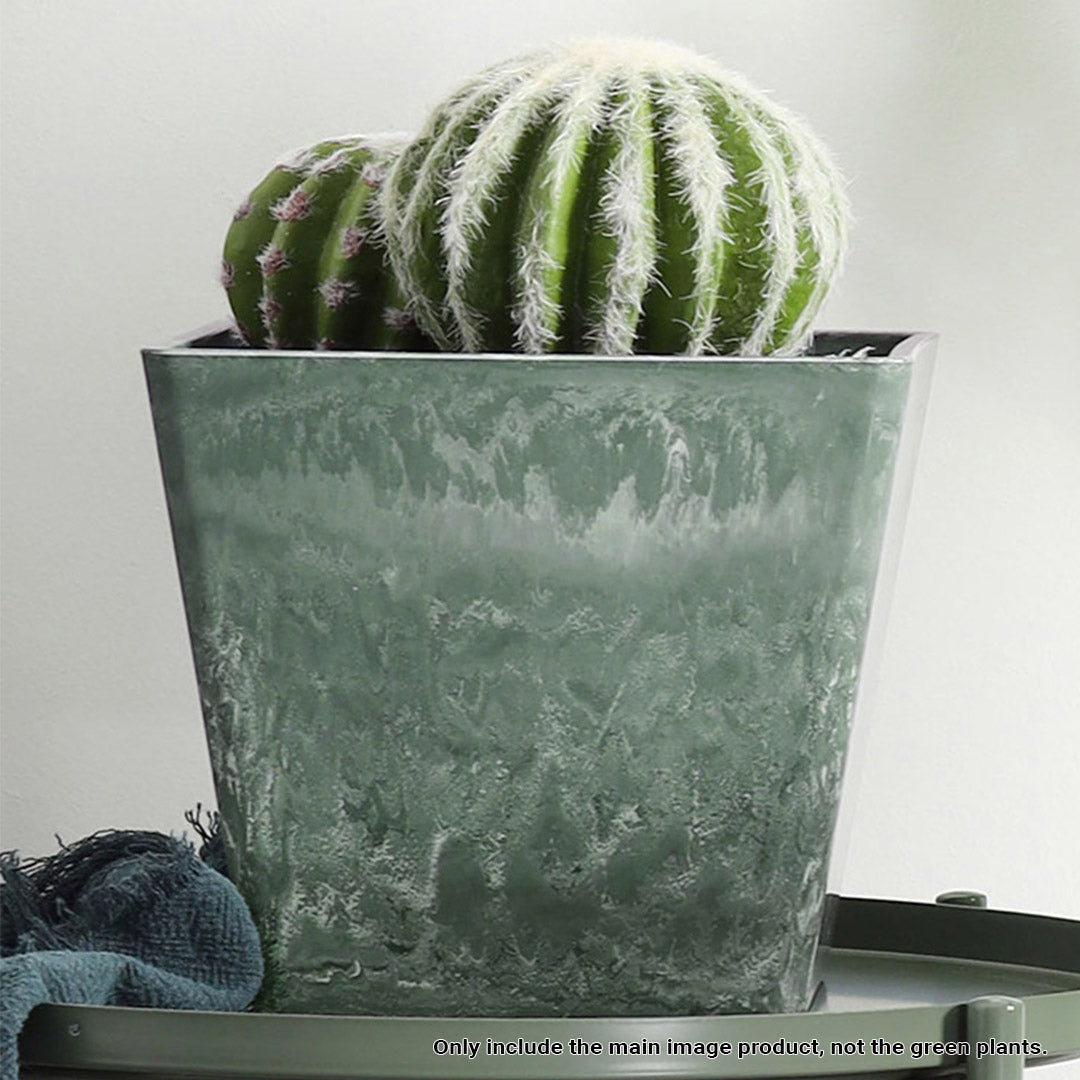 SOGA 2X 27cm Green Grey Square Resin Plant Flower Pot in Cement Pattern Planter Cachepot for Indoor Home Office LUZ-FPotH2764X2