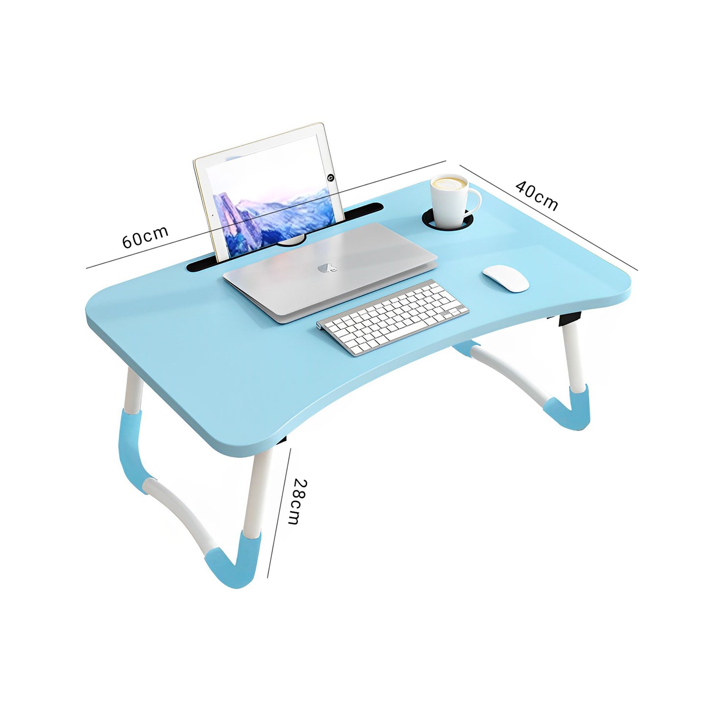 SOGA Blue Portable Bed Table Adjustable Foldable Bed Sofa Study Table Laptop Mini Desk with Notebook Stand Cup Slot Home Decor LUZ-BedTableH303