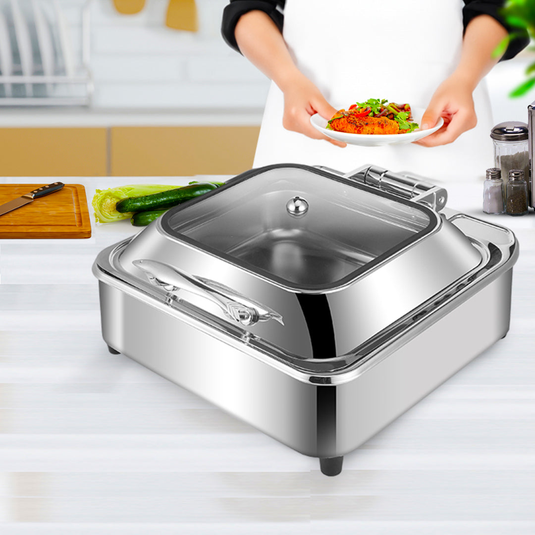 SOGA 2X Stainless Steel Square Chafing Dish Tray Buffet Cater Food Warmer Chafer with Top Lid LUZ-ChafingDish2104X2