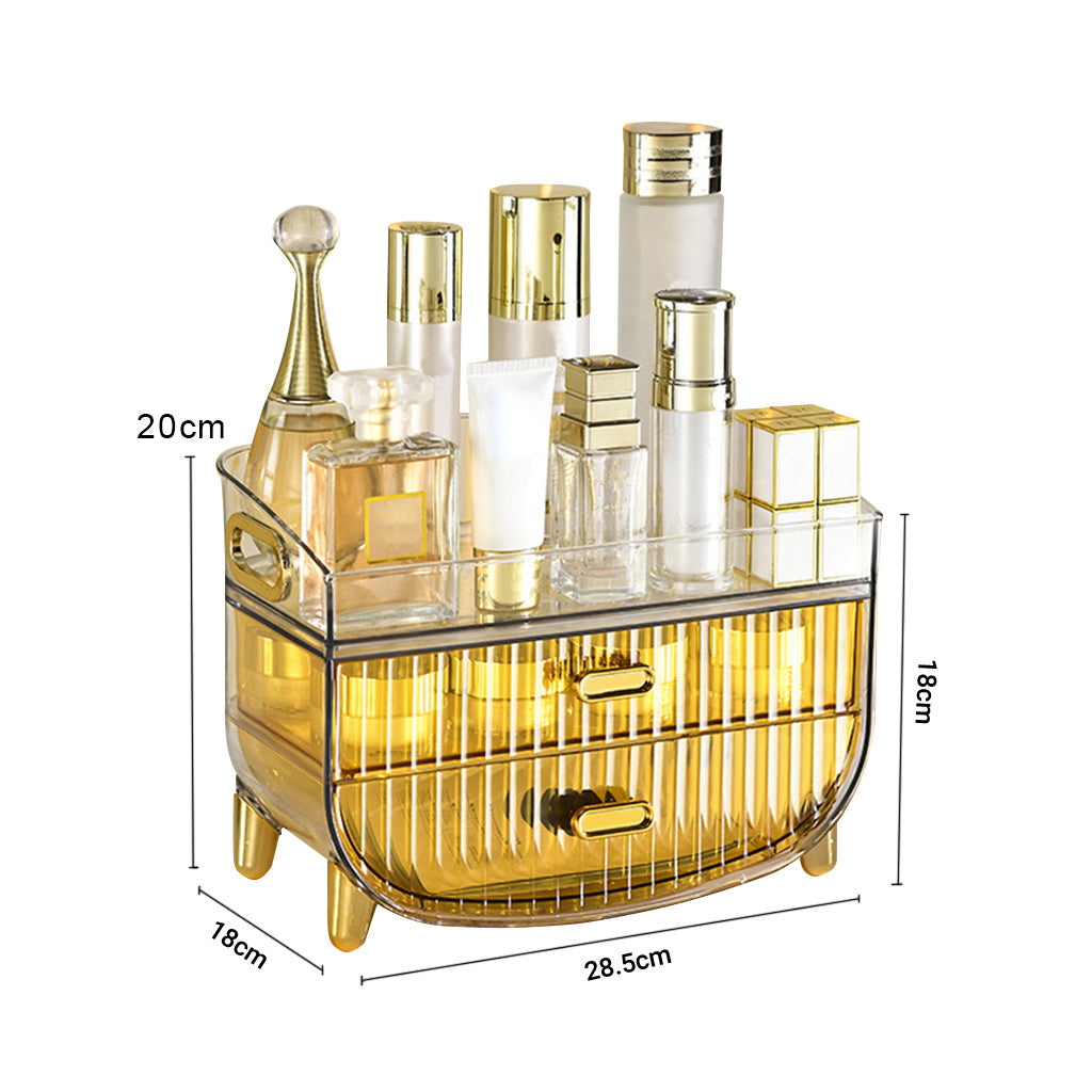 SOGA 2X 3 Tier Golden Yellow Multifunctional Countertop Cosmetic Storage Makeup Skincare Holder Jewelry Cabinet Bathroom Desk Drawer Vanity Organiser LUZ-BathC124X2