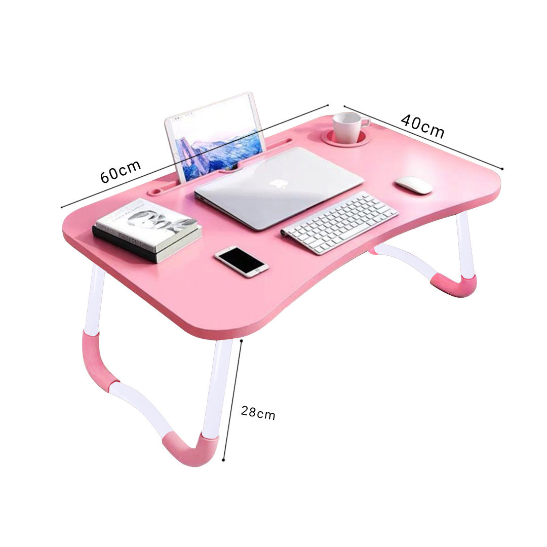 SOGA 2X Pink Portable Bed Table Adjustable Folding Mini Desk Notebook Stand Card Slot Holder with Cup-Holder Home Decor LUZ-BedTableH302X2