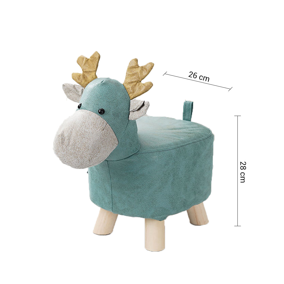 SOGA 2X Green Children Bench Deer Character Round Ottoman Stool Soft Small Comfy Seat Home Decor LUZ-AniStool26X2