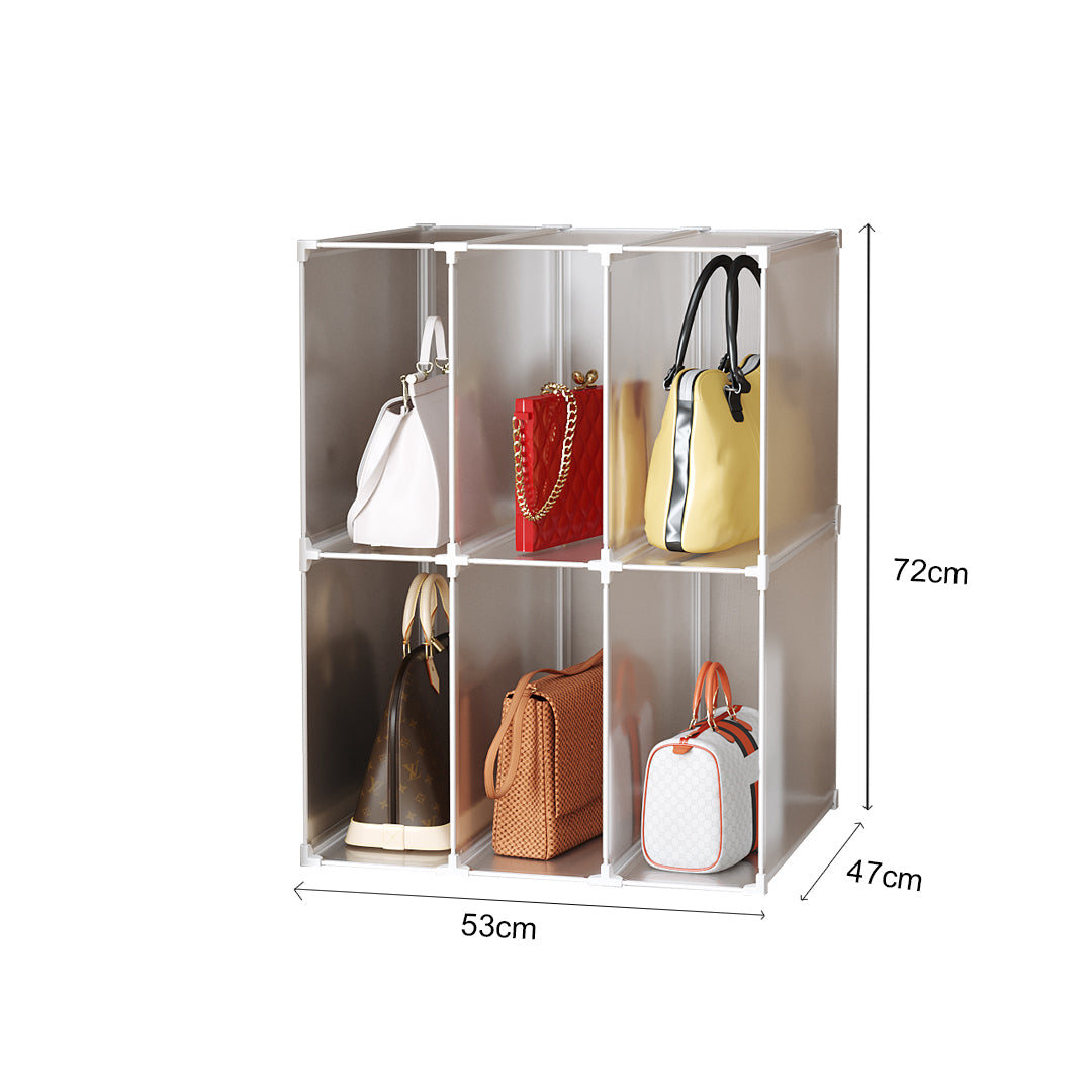 SOGA 3 Tier Multifunctional PP Plastic Bag Box Portable Cubby DIY Storage Shelves Stackable Handbag Purse Organiser LUZ-BagBox005