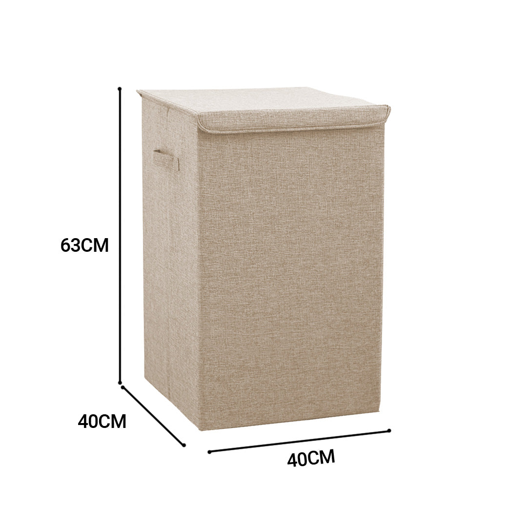 SOGA 2X Beige Large Collapsible Laundry Hamper Storage Box Foldable Canvas Basket Home Organiser Decor LUZ-SBox104X2