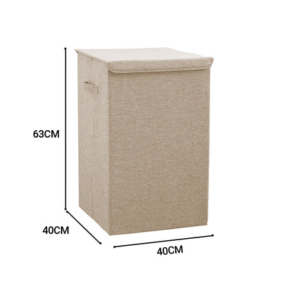 SOGA 2X Beige Large Collapsible Laundry Hamper Storage Box Foldable Canvas Basket Home Organiser Decor LUZ-SBox104X2