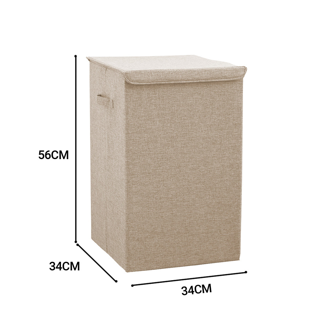 SOGA Beige Medium Collapsible Laundry Hamper Storage Box Foldable Canvas Basket Home Organiser Decor LUZ-SBox103