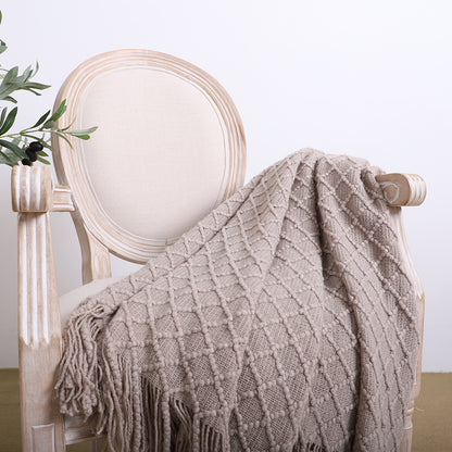 SOGA 2X Coffee Diamond Pattern Knitted Throw Blanket Warm Cozy Woven Cover Couch Bed Sofa Home Decor with Tassels LUZ-Blanket921X2