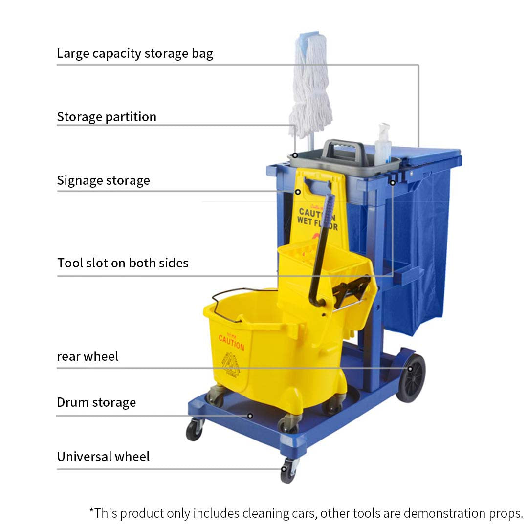 SOGA 2X 3 Tier Multifunction Janitor Cleaning Waste Cart Trolley and Waterproof Bag with Lid Blue LUZ-FoodCart033GBlueX2