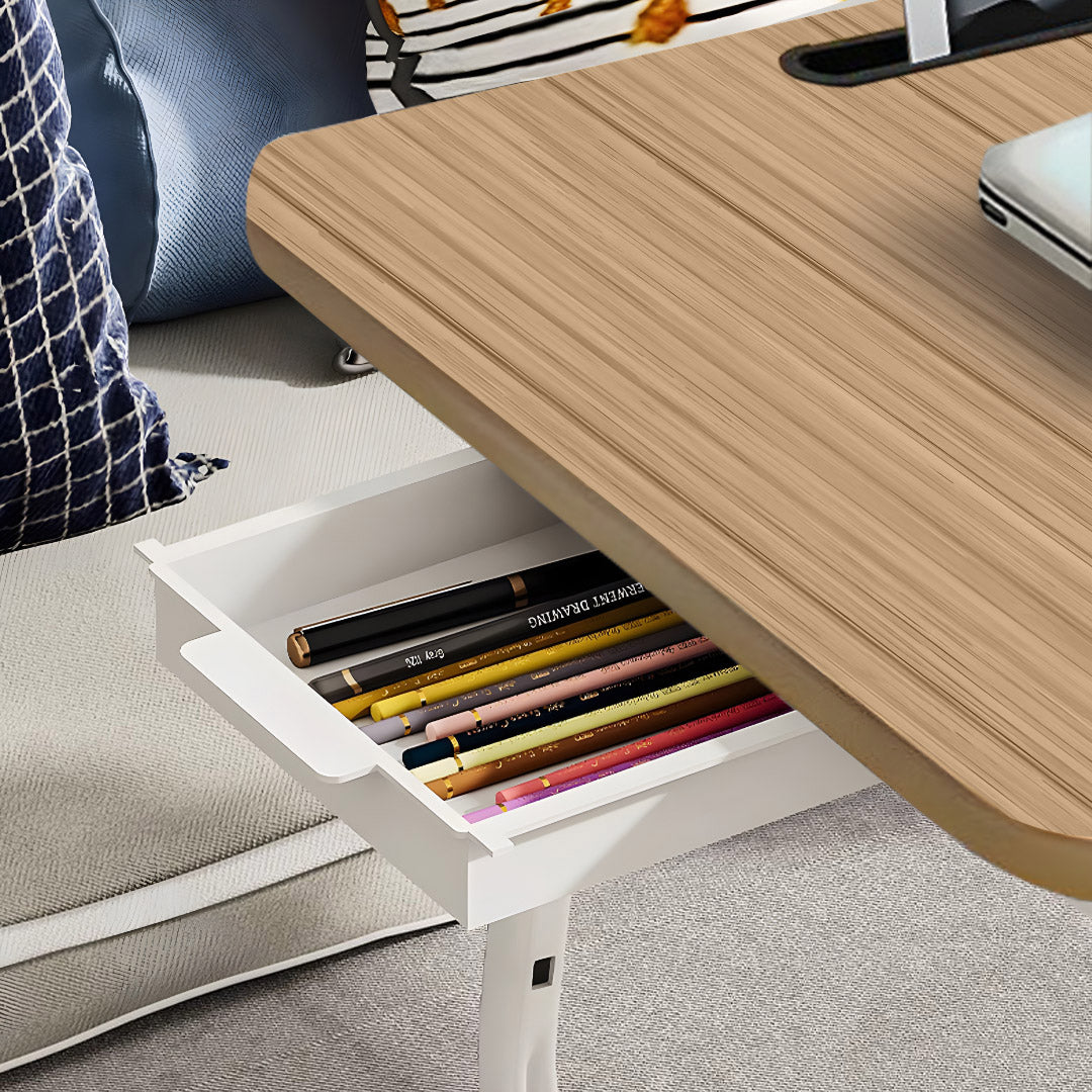 SOGA Oak Portable Bed Table Adjustable Folding Mini Desk Stand With Cup-Holder Home Decor LUZ-BedTableM664