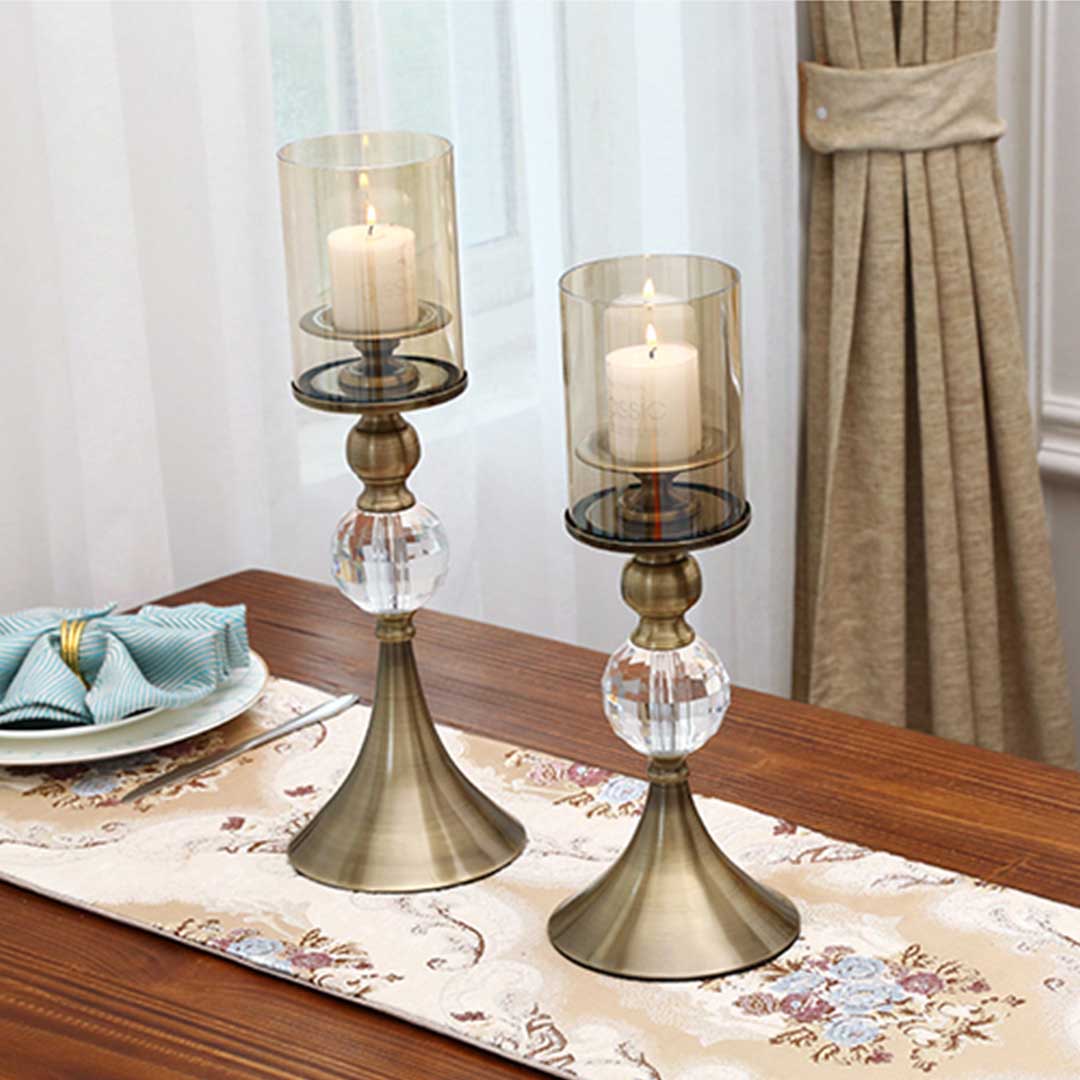 SOGA 2X 43cm Glass Candle Holder Candle Stand Glass/Metal LUZ-CandleStickBLargeX2