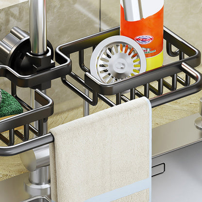 SOGA 2X Black Kitchen Sink Organiser Faucet Soap Sponge Caddy Rack Drainer with Towel Bar Holder LUZ-TAN1032X2