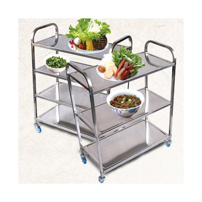 SOGA 2X 4 Tier Stainless Steel Kitchen Dinning Food Cart Trolley Utility Size Square Large LUZ-FoodCart1111-1X2