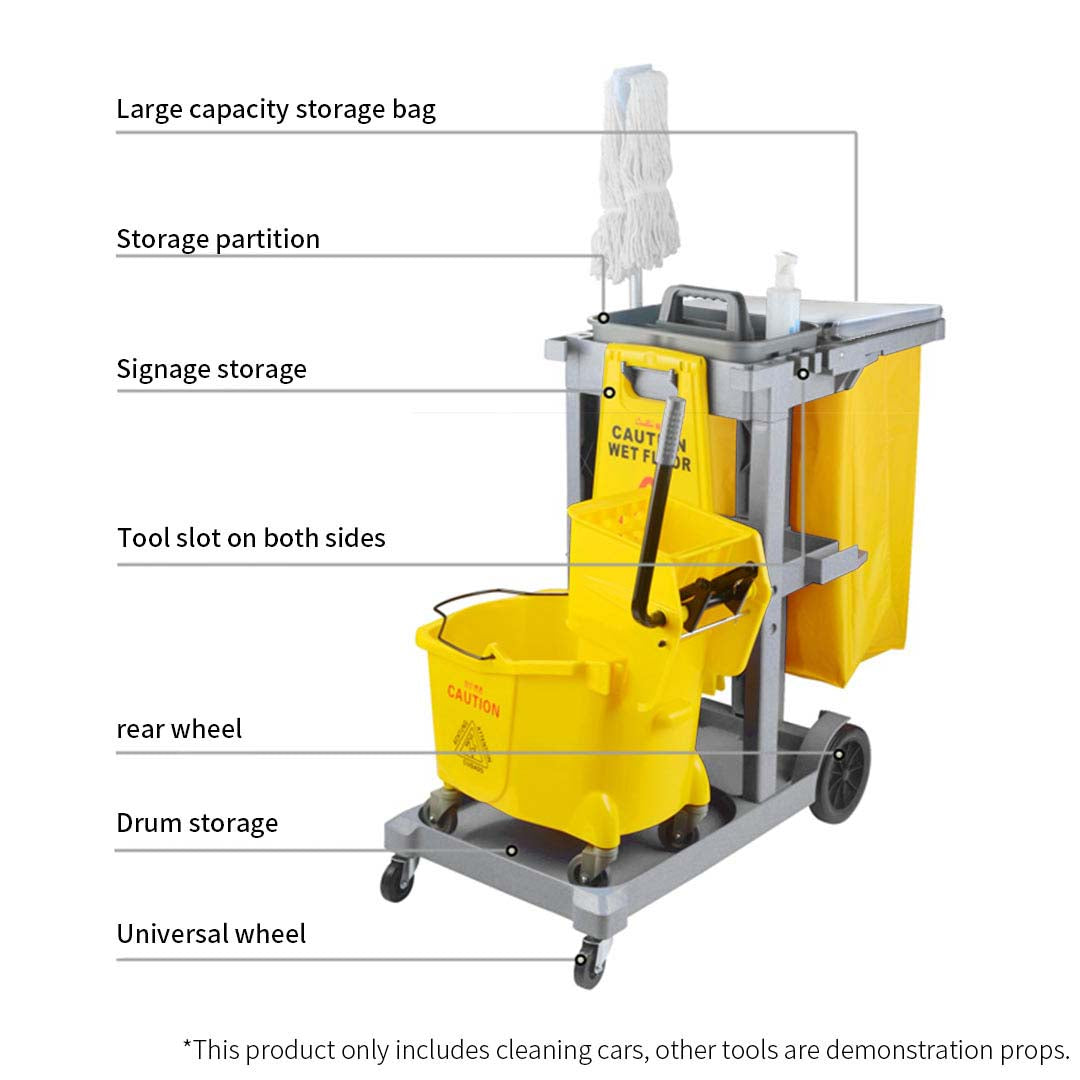 SOGA 3 Tier Multifunction Janitor Cleaning Waste Cart Trolley and Waterproof Bag with Lid LUZ-FoodCart033GGray