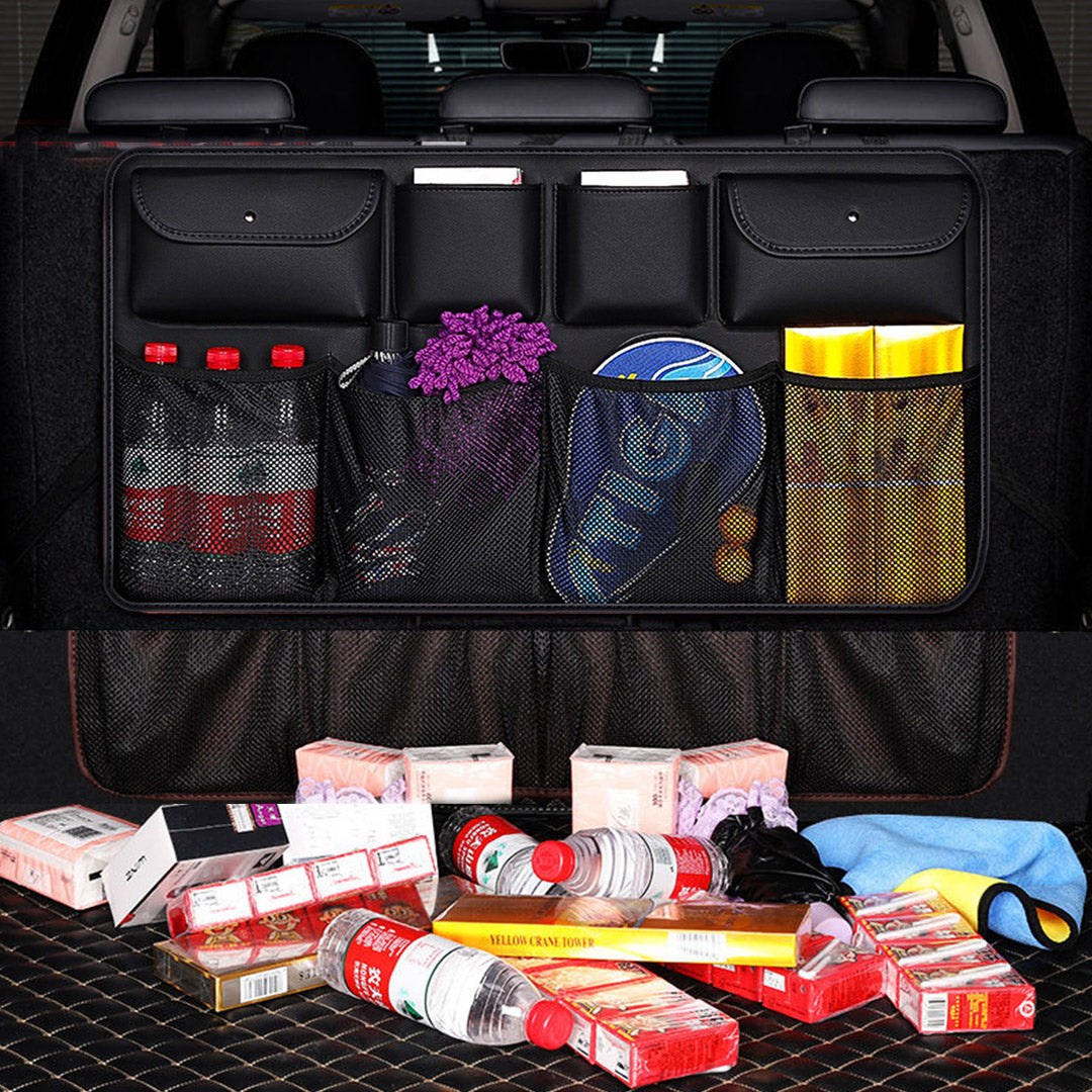 SOGA 2X High Quality Leather Car Rear Back Seat Storage Bag Organizer Interior Accessories Black LUZ-CarStorge3SeatsBagBLKX2