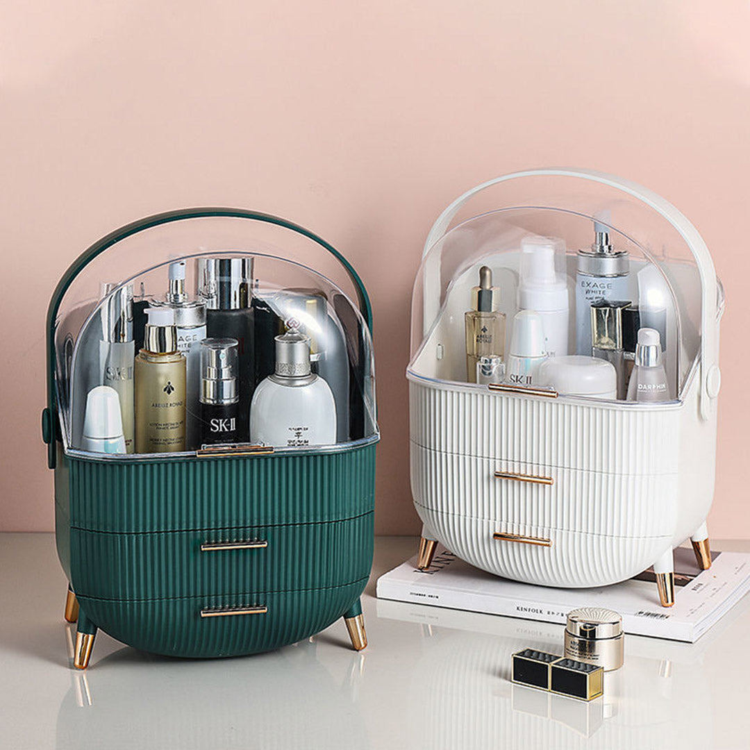 SOGA 29cm Green Countertop Makeup Cosmetic Storage Organiser Skincare Holder Jewelry Storage Box with Handle LUZ-BathC110