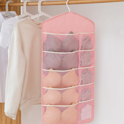 SOGA 2X Pink Double Sided Hanging Storage Bag Underwear Bra Socks Mesh Pocket Hanger Home Organiser LUZ-SBox26PNKX2