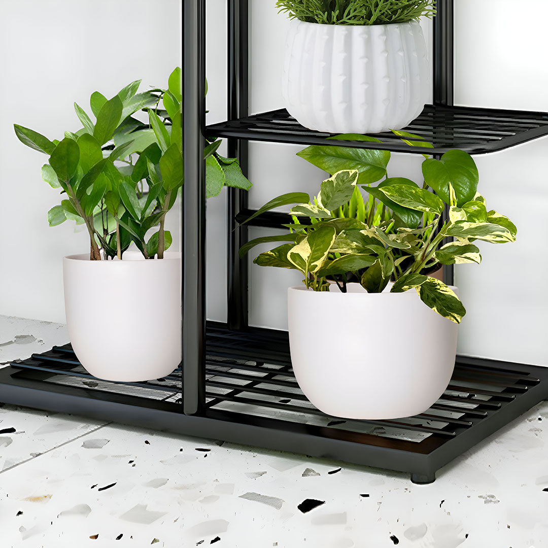 SOGA 2X 7 Tier 8 Pots Black Metal Plant Stand Flowerpot Display Shelf Rack Indoor Home Office Decor LUZ-FPotH05X2