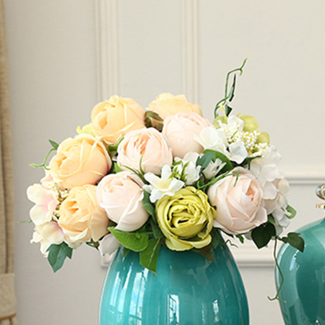 SOGA 3pcs Artificial Silk with 15 Heads Flower Fake Rose Bouquet Table Decor White LUZ-AFlowerWhiteSet