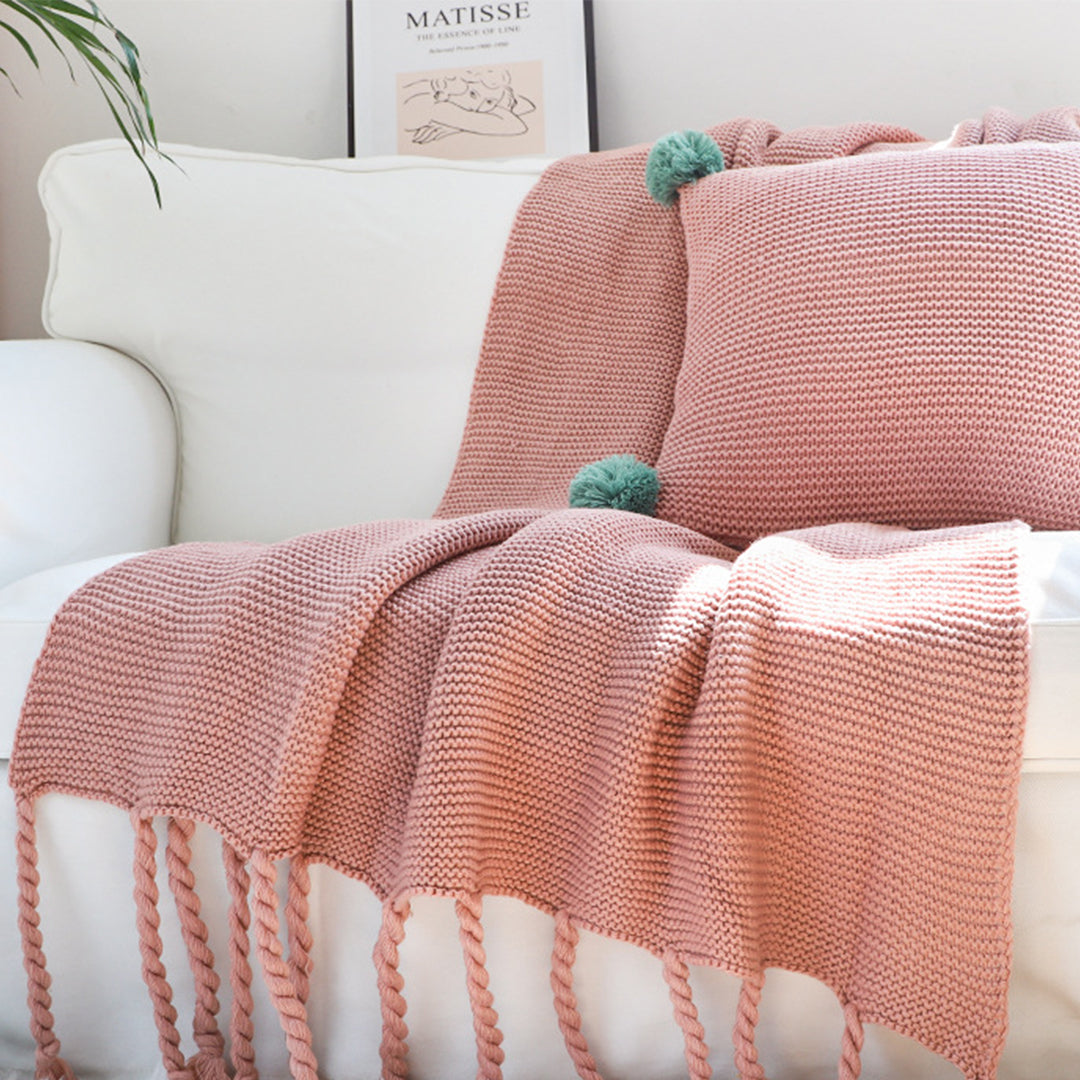 SOGA 2X Pink Tassel Fringe Knitting Blanket Warm Cozy Woven Cover Couch Bed Sofa Home Decor LUZ-Blanket930X2