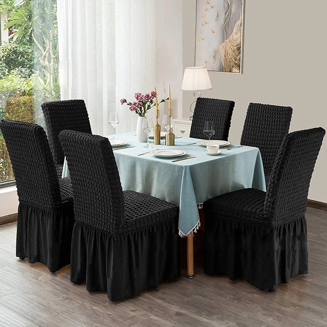 SOGA 2X Black Chair Cover Seat Protector with Ruffle Skirt Stretch Slipcover Wedding Party Home Decor LUZ-Chaircov26FX2