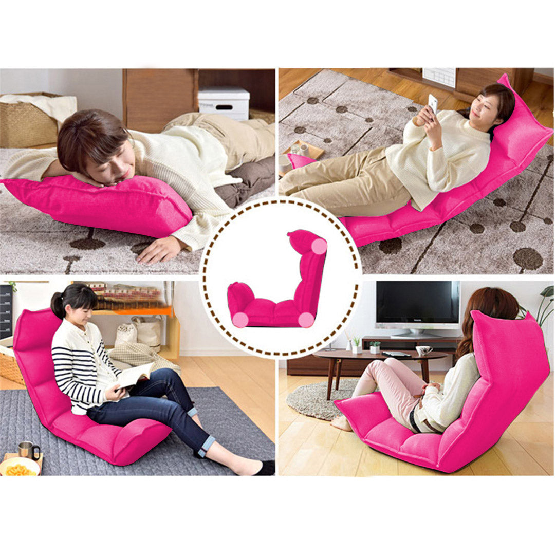 SOGA 4X Foldable Tatami Floor Sofa Bed Meditation Lounge Chair Recliner Lazy Couch Pink LUZ-LoungeLeatherPinkX4