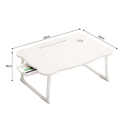 SOGA 2X White Portable Bed Table Adjustable Folding Mini Desk With Mini Drawer and Cup-Holder Home Decor LUZ-BedTableM666X2