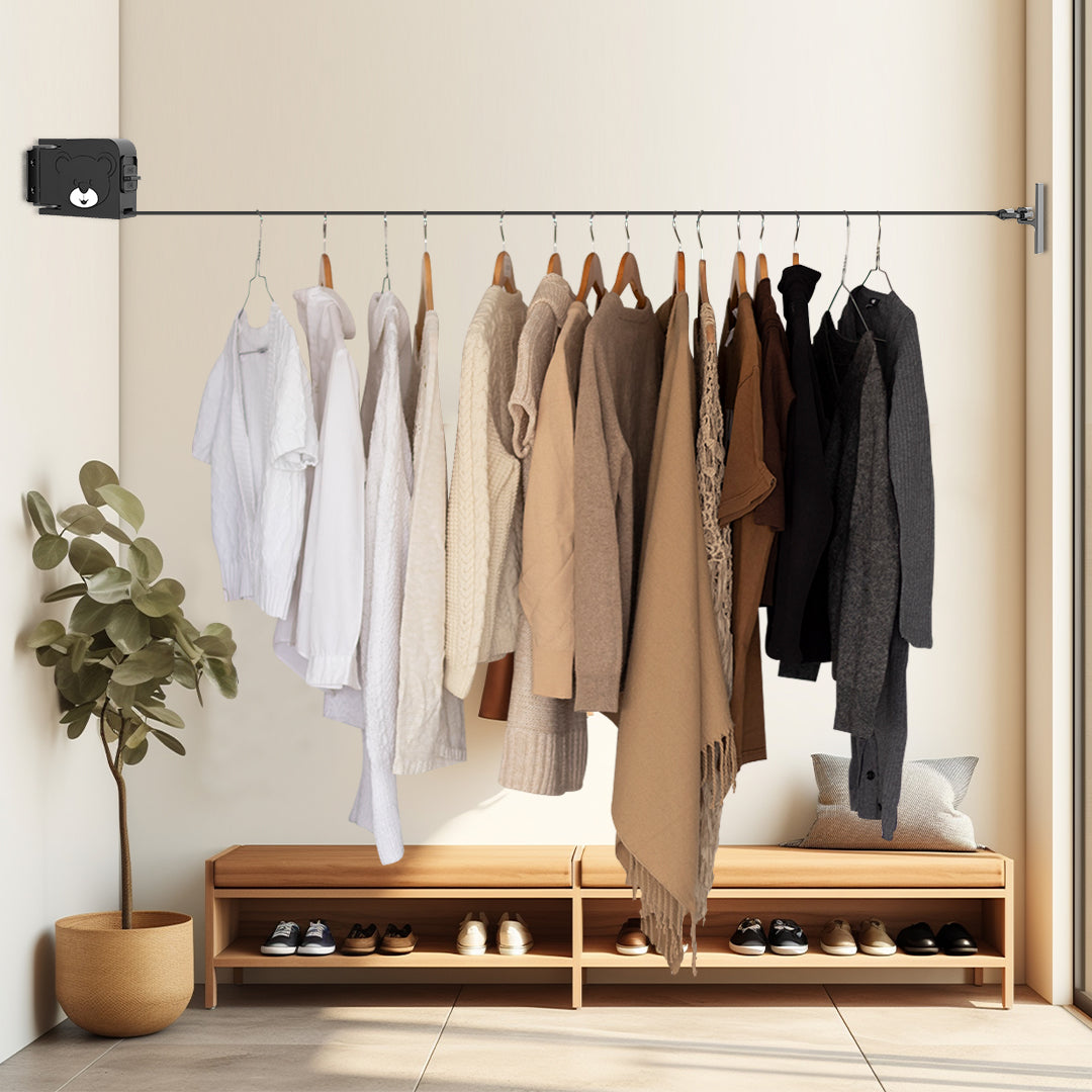 SOGA 2X 160mm Wall-Mounted Clothes Line Dry Rack Retractable Space-Saving Foldable Hanger Black LUZ-BSLY06X2