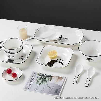 SOGA White Antler Printed Ceramic Dinnerware Set Crockery Soup Bowl Plate Server Kitchen Home Decor Set of 28 LUZ-BowlG776