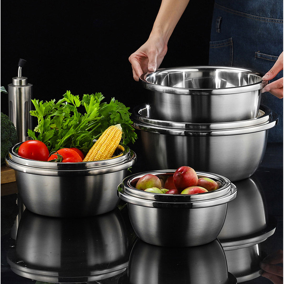 SOGA 5Pcs Deepen Polished Stainless Steel Stackable Baking Washing Mixing Bowls Set Food Storage Basin LUZ-Bowl887