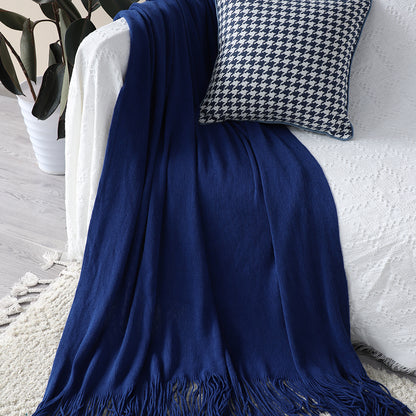 SOGA 2X Royal Blue Acrylic Knitted Throw Blanket Solid Fringed Warm Cozy Woven Cover Couch Bed Sofa Home Decor LUZ-Blanket909X2
