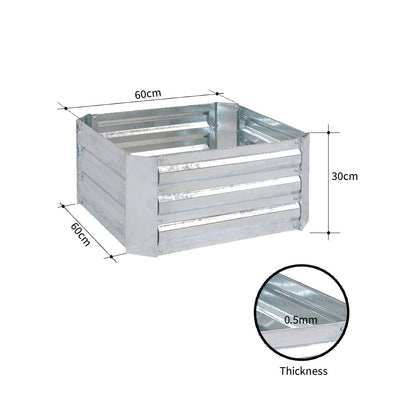 SOGA 2X 60cm Square Galvanised Raised Garden Bed Vegetable Herb Flower Outdoor Planter Box LUZ-MetalBSil515X2