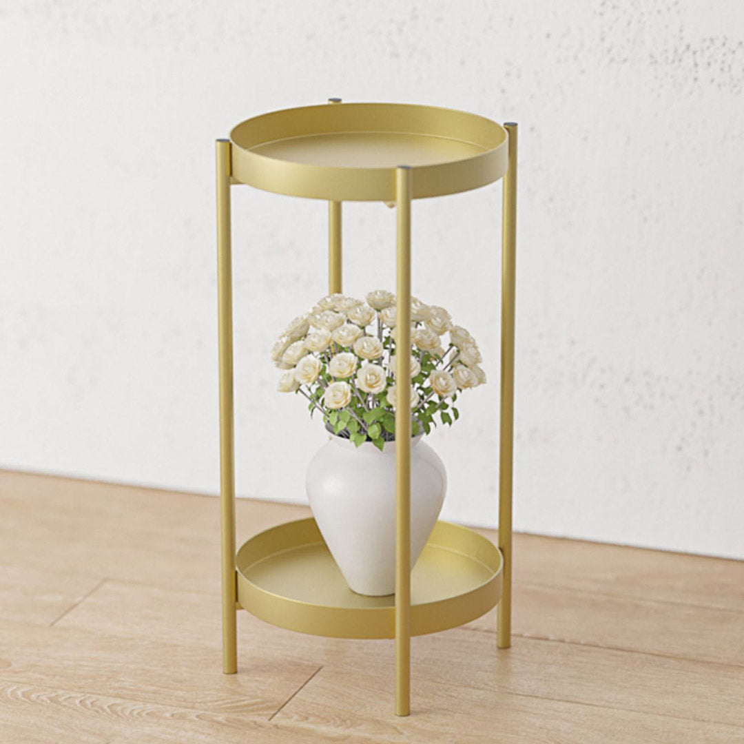 SOGA 4X 2 Layer 80cm Gold Metal Plant Stand Flower Pot Holder Corner Shelving Rack Indoor Display LUZ-FPotH80GLDX4