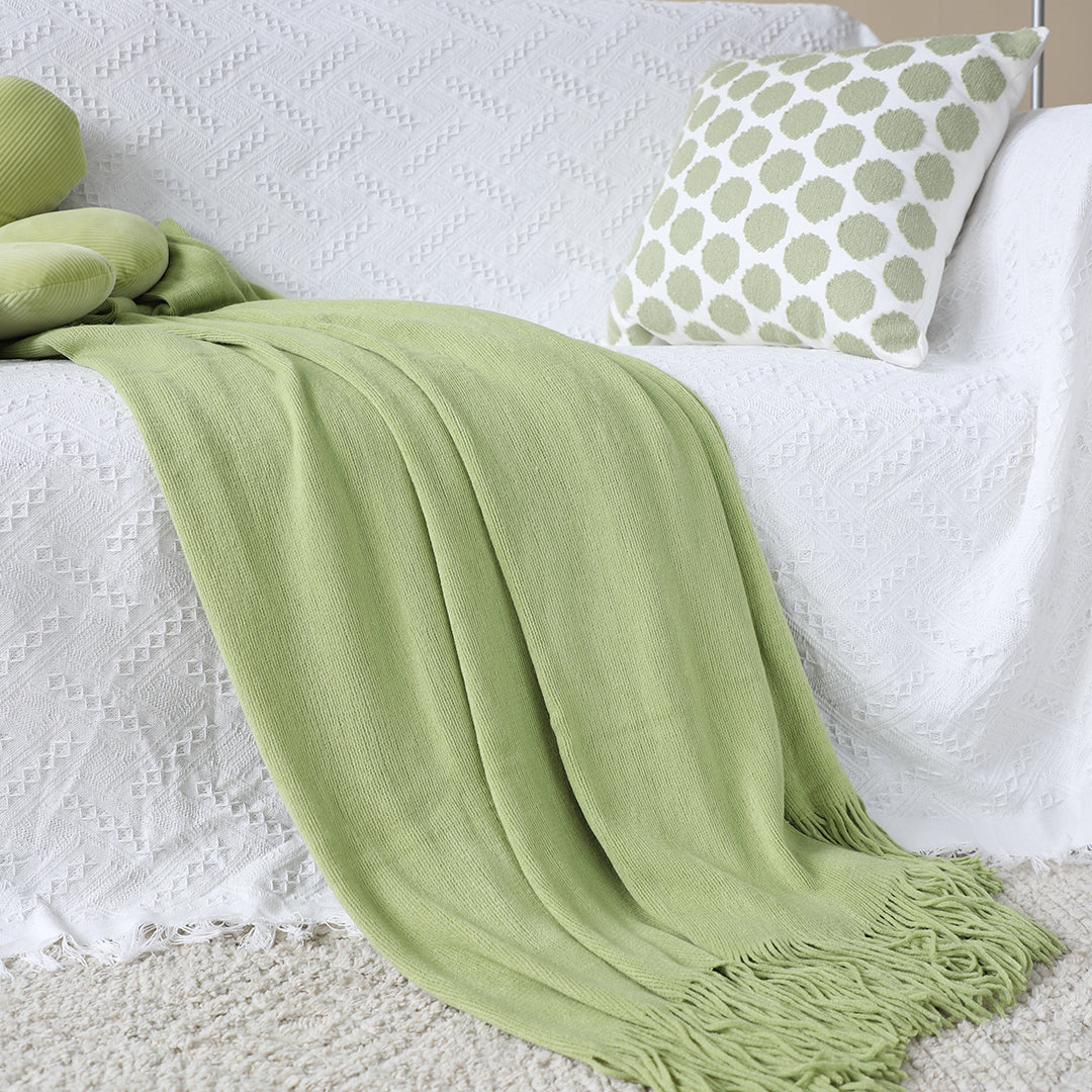 SOGA 2X Green Acrylic Knitted Throw Blanket Solid Fringed Warm Cozy Woven Cover Couch Bed Sofa Home Decor LUZ-Blanket913X2