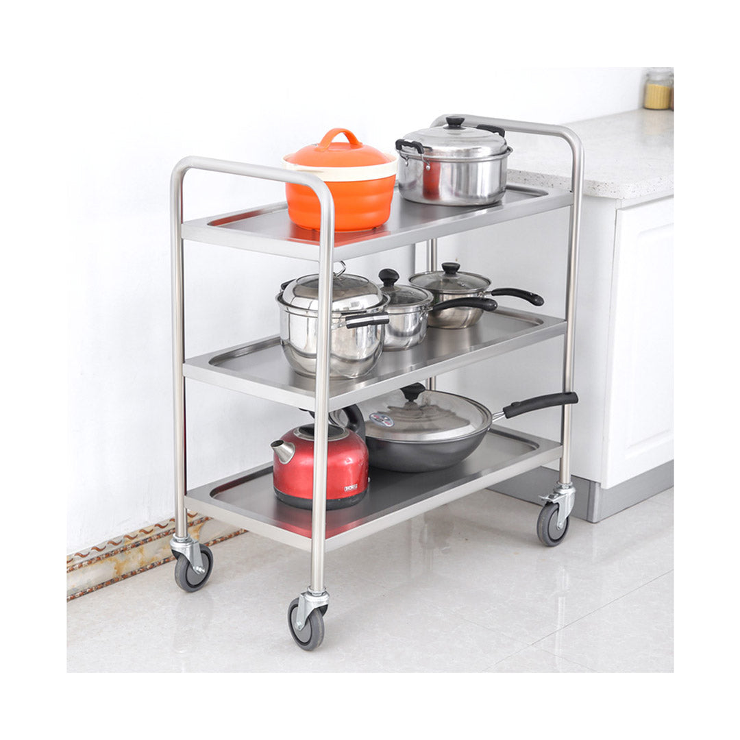 SOGA 2X 3 Tier 86x54x94cm Stainless Steel Kitchen Dinning Food Cart Trolley Utility Round Large LUZ-FoodCart1101X2