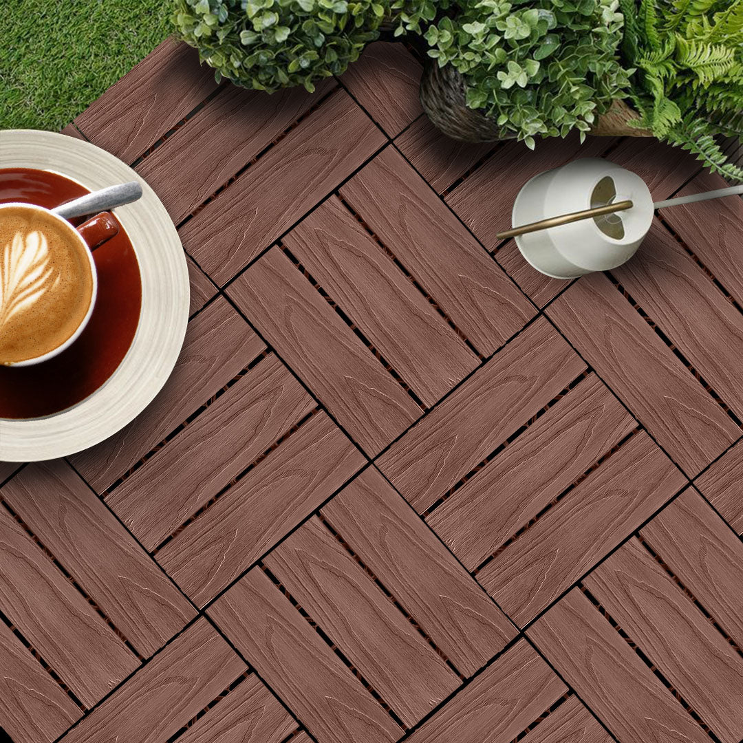 SOGA 2X 11 pcs Dark Chocolate DIY Wooden Composite Decking Tiles Garden Outdoor Backyard Flooring Home Decor LUZ-Deck5032X2