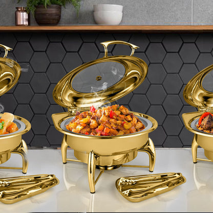 SOGA Gold Plated Stainless Steel Round Chafing Dish Tray Buffet Cater Food Warmer Chafer with Top Lid LUZ-ChafingDish293