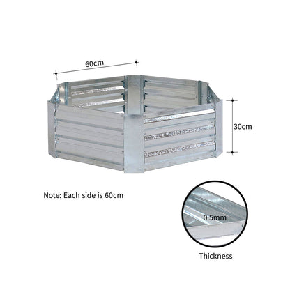 SOGA 2X 60cm Hexagon Shape Galvanised Raised Garden Bed Vegetable Herb Flower Outdoor Planter Box LUZ-MetalBSil519X2