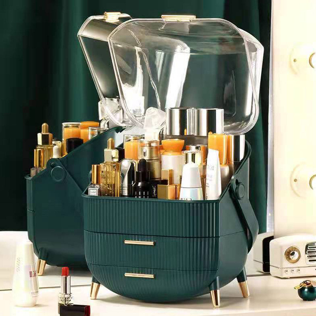 SOGA 2X 29cm Green Countertop Makeup Cosmetic Storage Organiser Skincare Holder Jewelry Storage Box with Handle LUZ-BathC110X2