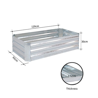 SOGA 2X 120cm Rectangle Galvanised Raised Garden Bed Vegetable Herb Flower Outdoor Planter Box LUZ-MetalBSil518X2